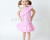 Girls Asymmetrical Ruffle Dress Pattern - One Shoulder Style 6m-10