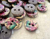 CB10067 - 13mm Butterfly Painted Design Coconut Button, 13mm Butterfly Painted Coconut Buttons (6 in 1 set)