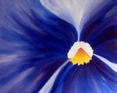 Pansy Painting in blue purple white and gold on 20x24 canvas Original Acrylic Sale Price