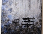 Dusk and the Fog - Original Modern Abstract Painting with texture in silver gray black blue on 16x16 inch canvas