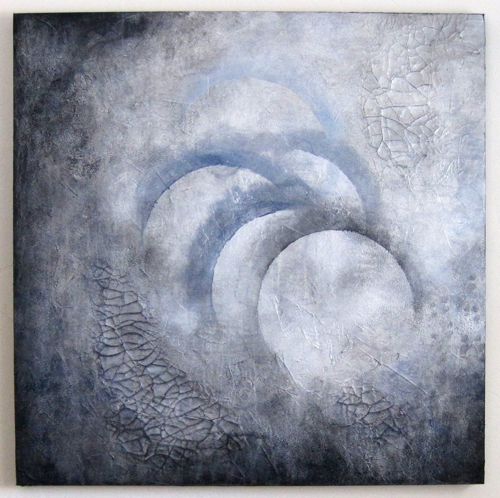 Abstract Painting Original Modern Artwork with Texture in silver blue gray black pearl white on 36x36 inch canvas - LARGE