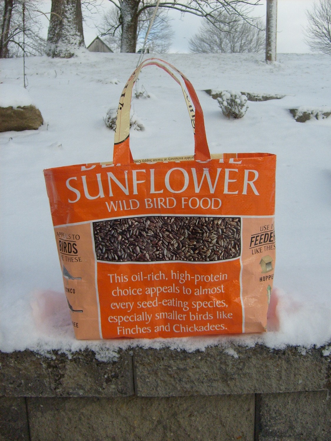 Recycled Upcycled Feed Sack Bird Seed Sunflower Market Bag Purse or Tote