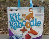 Recycled Feed Sack Purple Cat Food Market Bag Tote or Purse with Short Handles