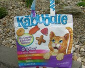 Recycled Feed Sack Cartoon Cat Face Food Market Bag Tote or Purse