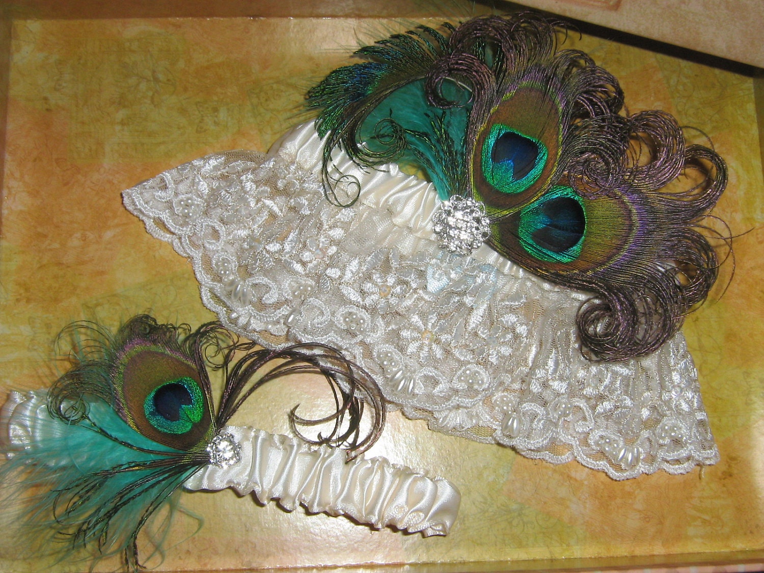 Bridal Wedding Garters, Ivory Satin Garters, Ivory Lace Garter, Pearled Lace Garters, Peacock Garter, Teal Jade Garter, Destination Bride