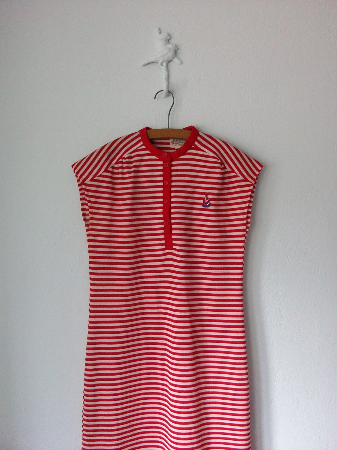 Vintage Nautical Dress ... 70s Sheath Dress ... Candy Cane Stripes ... Medium / Large