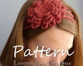 CROCHET PATTERN - Elle Crocheted 3 Band Headband with Flower --crochet headband pattern