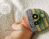 Crochet Tractor Hat - Newborn Photo Prop -Sizes NEWBORN TO 12 MONTHS, Baby Boy, Baby Girl, Striped Beanie   (additional colors available)
