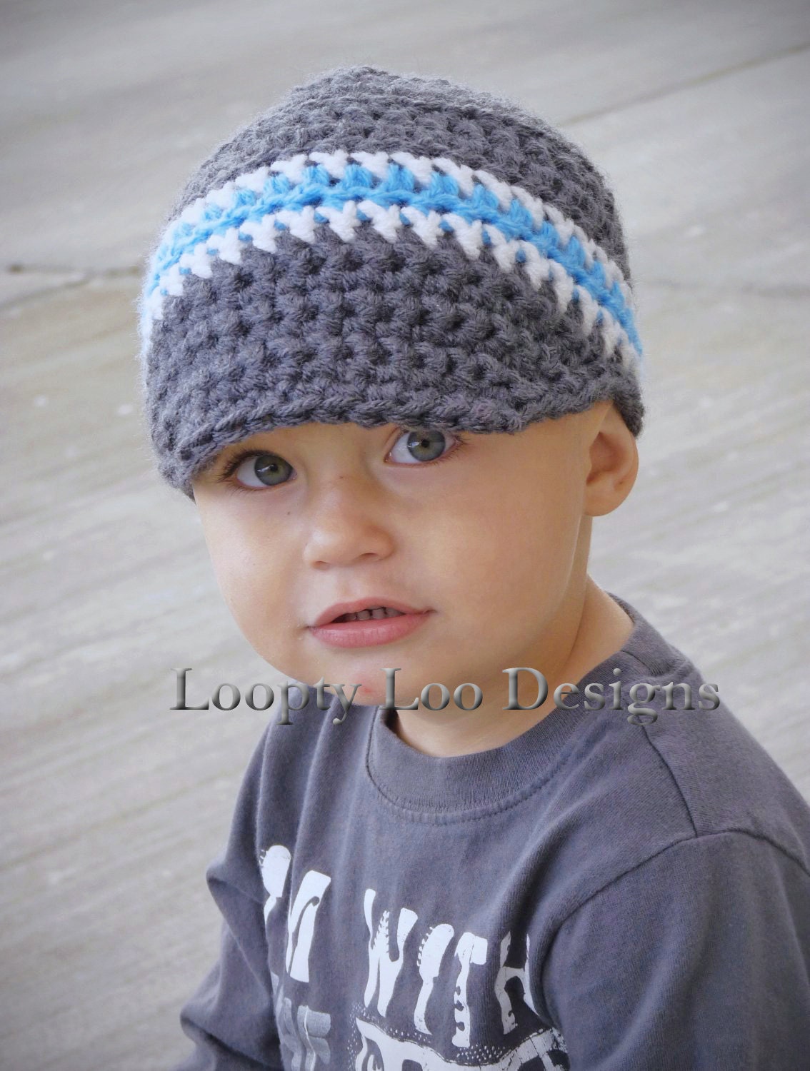 Boy Crochet Visor Hat, Newsboy hat, Grey, Gray, White, Blue, Photo Prop, Warm hat, Boy, Girl hats -Sizes 12 MONTHS AND UP -more colors