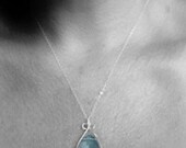 faceted aqua turquoise blue topaz glass teardrop handmade hammered scroll pendant sterling silver -