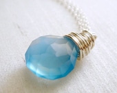 faceted light aqua turquoise blue chalcedony on sterling silver - low tide necklace