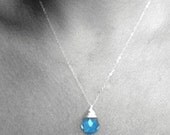faceted aqua turuoise blue glass teardrop on sterling silver - high tide necklace