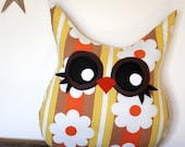 owl pillow plush, stuffed owl, handmade, owl decor, eco friendly, vintage fabric