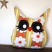 owl pillow plush, stuffed owl, handmade, owl decor, eco friendly, vintage fabric