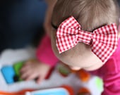 FOR BABY. red gingham big bow headband.
