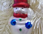 Glass Blown Snowman Ornament - Full Figure Snowman Christmas Tree Decoration - Unique Treasures Trim A Tree - Glitter Decorated Ornament