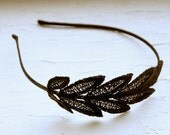 Black Lace Headband - Ariadne - Leaf Bridesmaid Fascinator - Hair Accessory For Her
