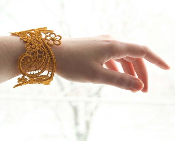 Lace Bracelet - Chloe Cuff in Mustard - Yellow Lace Bracelet - Bridesmaid Cuff