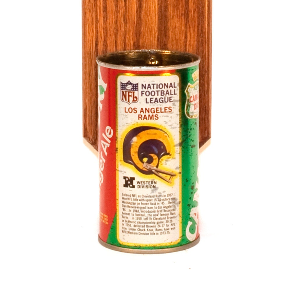 Los Angeles Rams Wall Mounted Bottle Beer Opener with Vintage Canada Dry Pop Can Cap Catcher