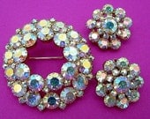 Juliana Brooch & Earrings Set All Aurora Borealis Rhinestone Demi Parure