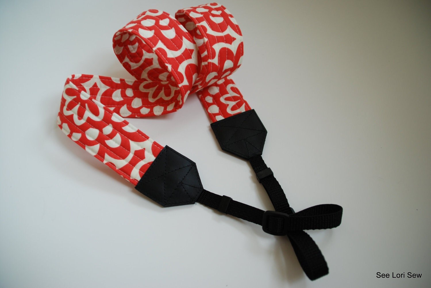 Cherry Flower SLR Camera Strap with Leather Ends- Free Shipping