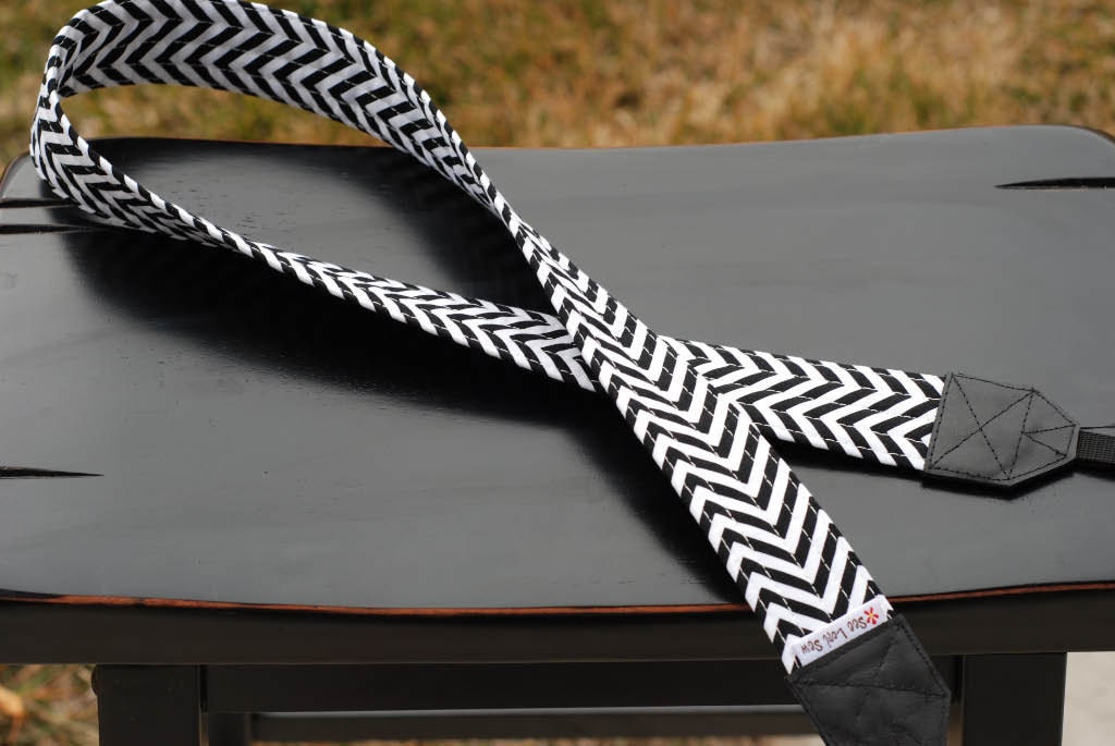 BW Chevron SLR Camera Strap with Leather Ends- Free Shipping