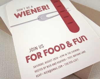 Wiener - Hot Dog Custom Party Invitations 12PK
