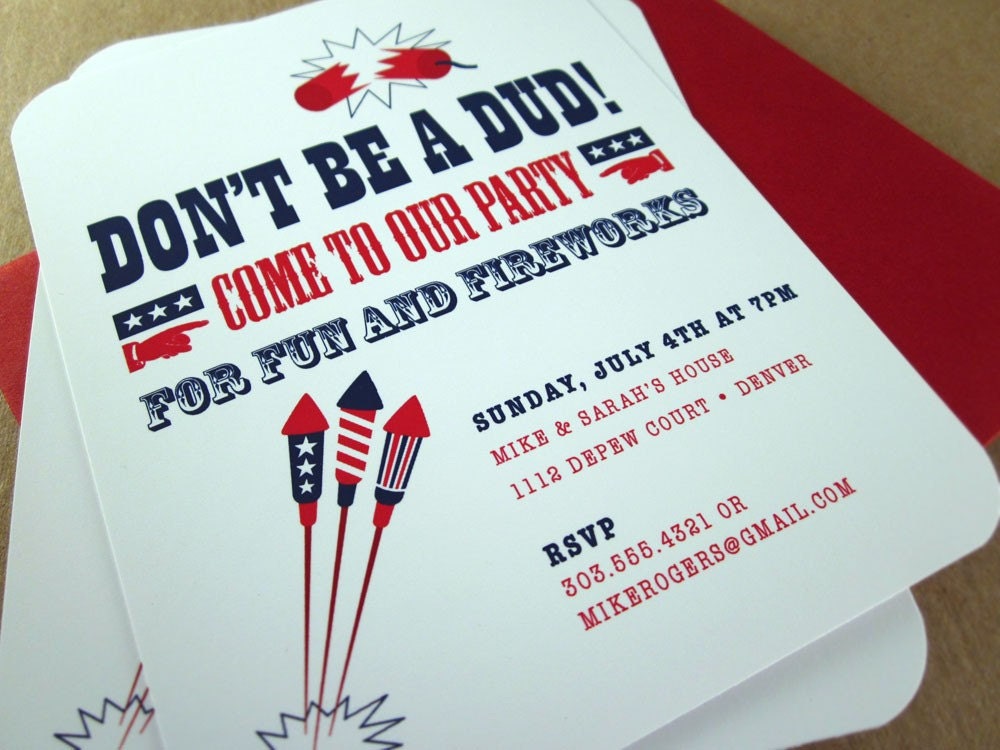 4th of July Party Invitations - Fun and Fireworks - 12PK