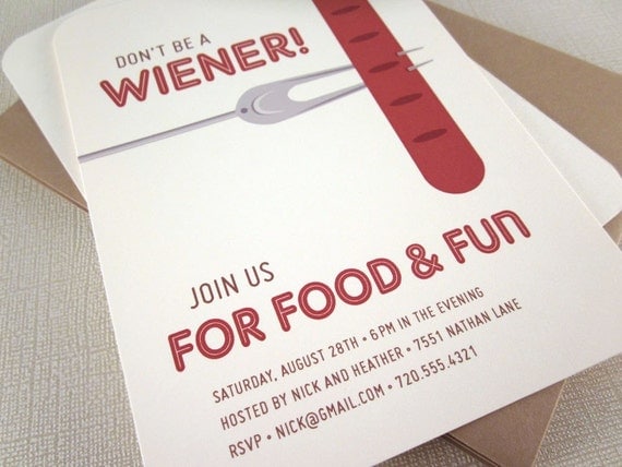 Wiener - Hot Dog Custom Party Invitations 12PK