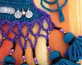 Mia Tribe Tasseled Hip Wrap for Belly Dancing and/or Tribal Fusion-hip wrap-belly dance coins-cowrie shells-tassels-crochet-teal/purple
