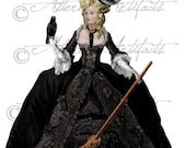 3 Sheets Wicked Marie Antoinette Instant Download Witch Paper Doll Puppet Vintage French Halloween Clipart Digital Collage Sheet Party