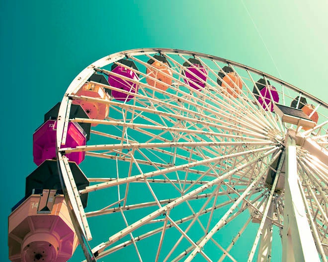 Ferris Wheel print, Nursery wall art in blue green and bubblegum pink - neon ombre summer - retro wall decor - childs room - 8x10 photo