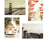 Pastel San Francisco photography, Gift set of 4 5x7 prints of Golden Gate Bridge, Chinatown, light dreamy