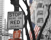 Street signs of New York City,  Modern Mad Men, Black and White and Red Photography, 5x5 photo, NYC