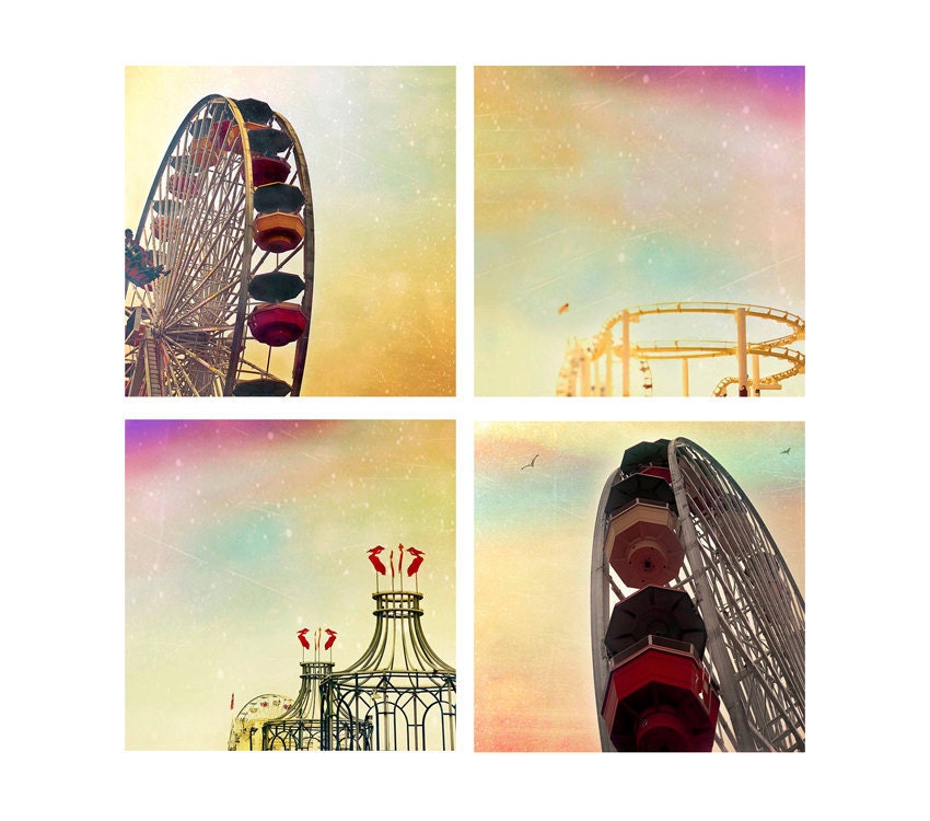 Carnival Theme photography gift set - 4 5x5 photos for Ikea Ribba - pink and yellow summer - Santa Monica California