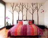 Tree wall decals Forest trees decal Birds nature Winter Trees with Birds Home Decor Set of 6 Vinyl Wall Decal Nursery Baby children Sticker