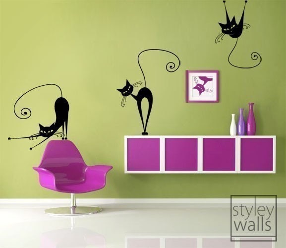 Set of 3 Naughty Cats Vinyl Wall Decal