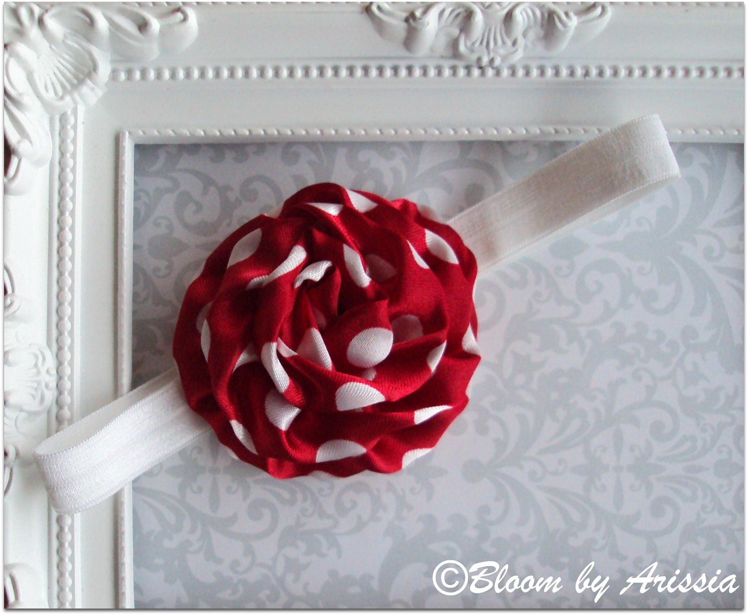 Simply chic collection .  red and white dots rosette headband