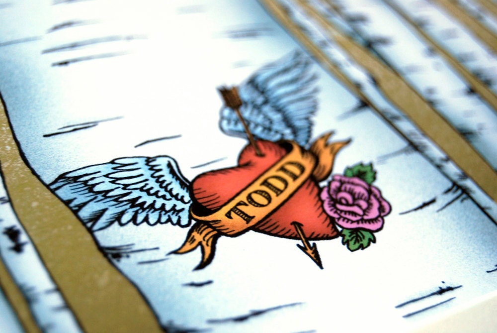 Personalized 11x14 illustration print: Proclaim Your Love (custom heart tattoo on birch trees)