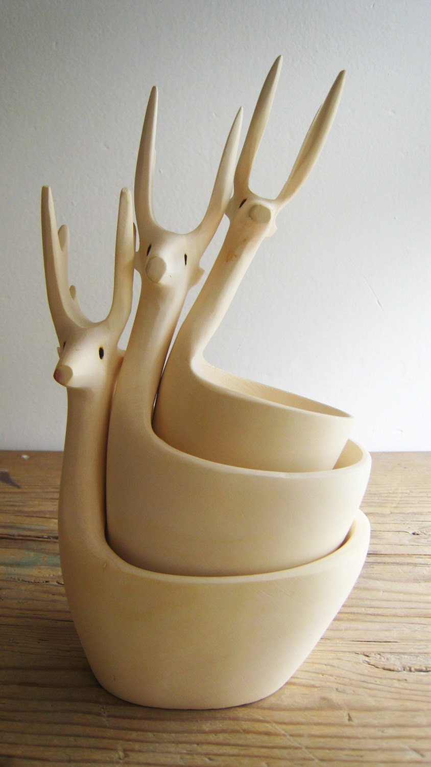 Exquisitely Hand-Carved Deer Bowls, Set of 3