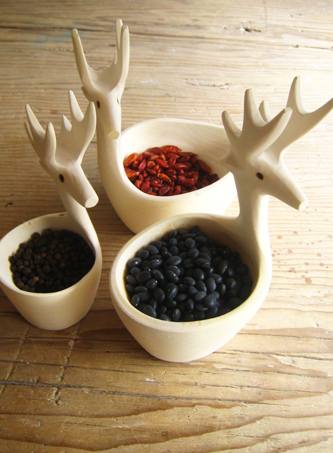 Exquisitely Hand-Carved Deer Bowls, Set of 3