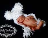 Newborn-3 Months  Snowy White Pom Pom Hat with Long Earflap Tassels - Great Photography Prop