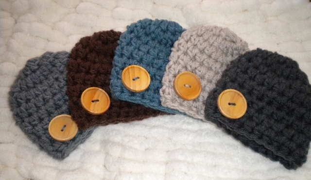 Ready to Ship - SALE - Crochet Baby Boy Hat, Baby Girl Hat, Newborn Hat, Infant Hat, Silver Gray, Brown, Dusty Blue, Linen OR Charcoal