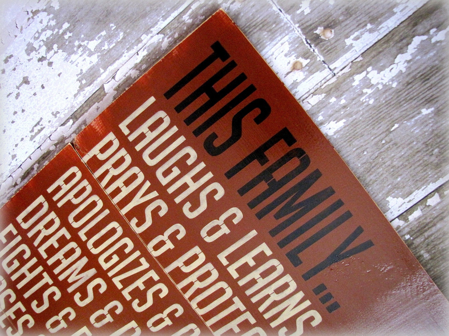 This Family Loves.... Antiqued Plank Family Rules Typography Sign-Cottage Style-Red