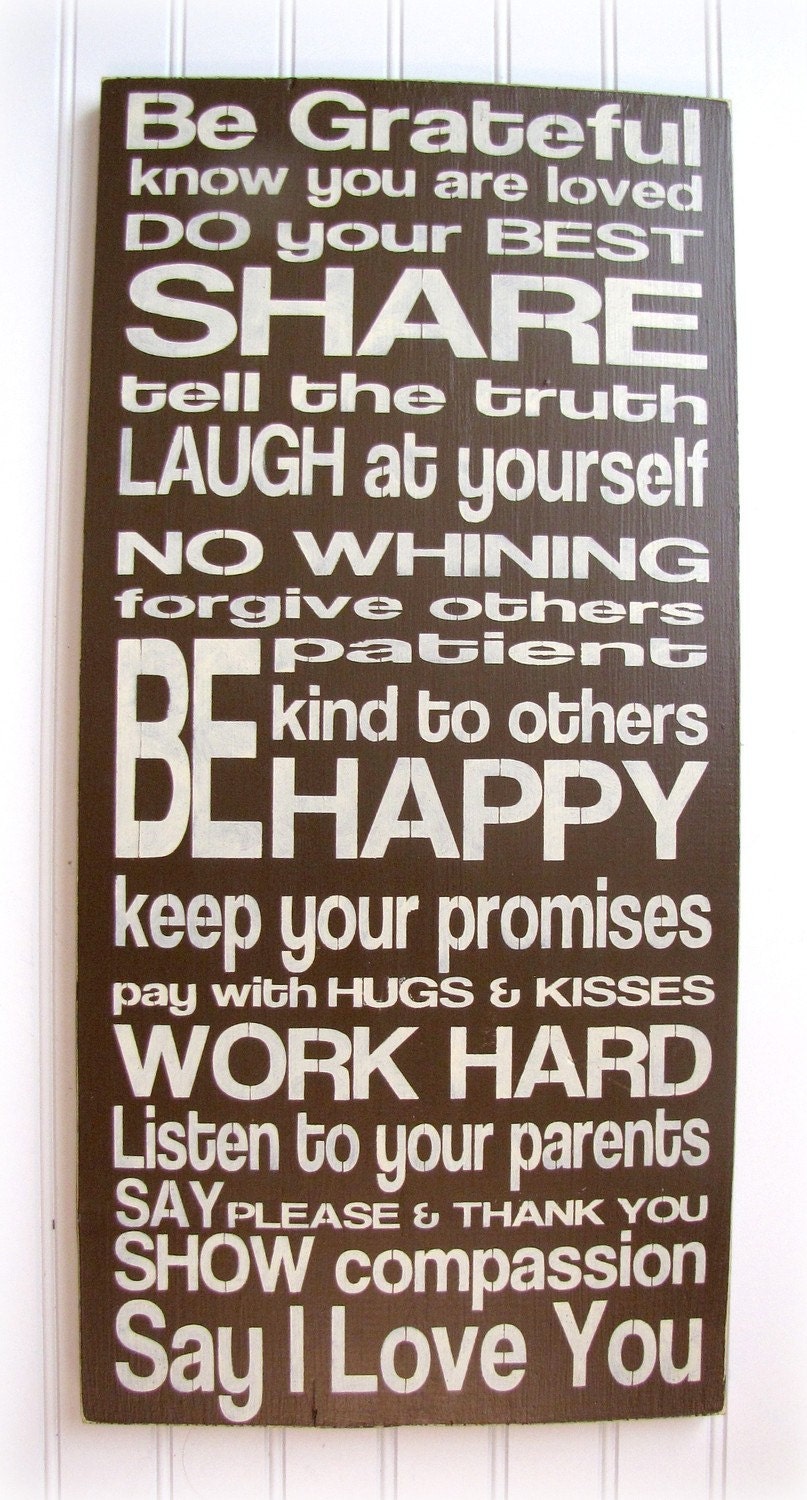 Family Rules Shabby Chic Typography Sign-Chocolate Brown