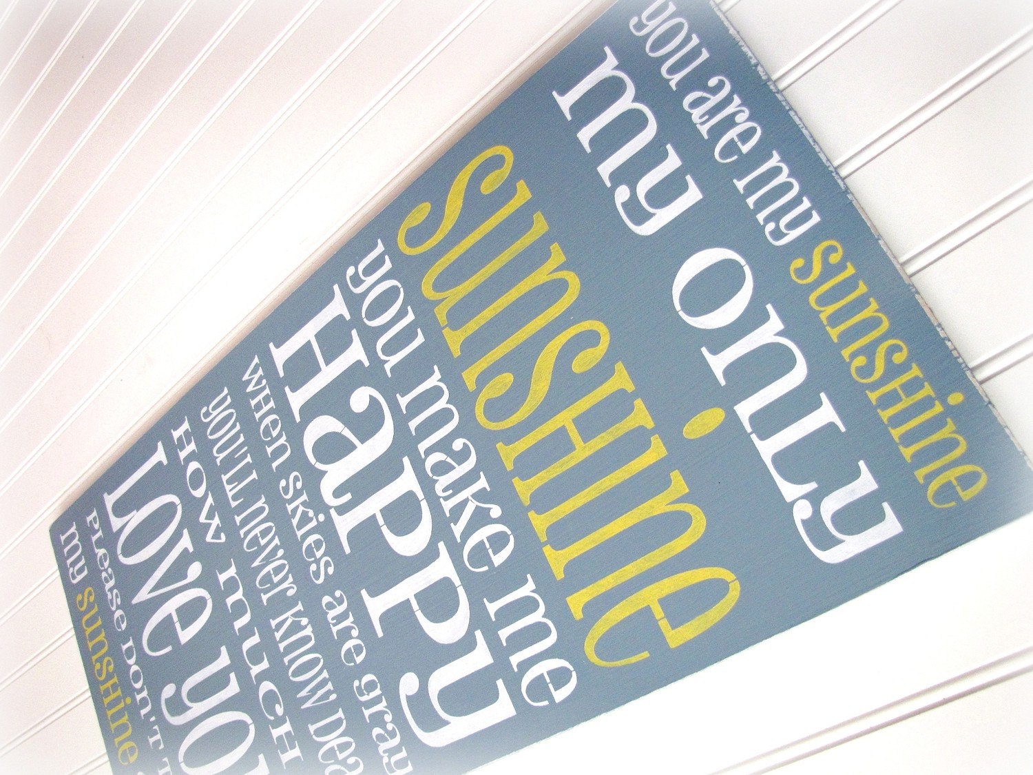 You Are My Sunshine Shabby Chic Typography Sign-Blue and Yellow