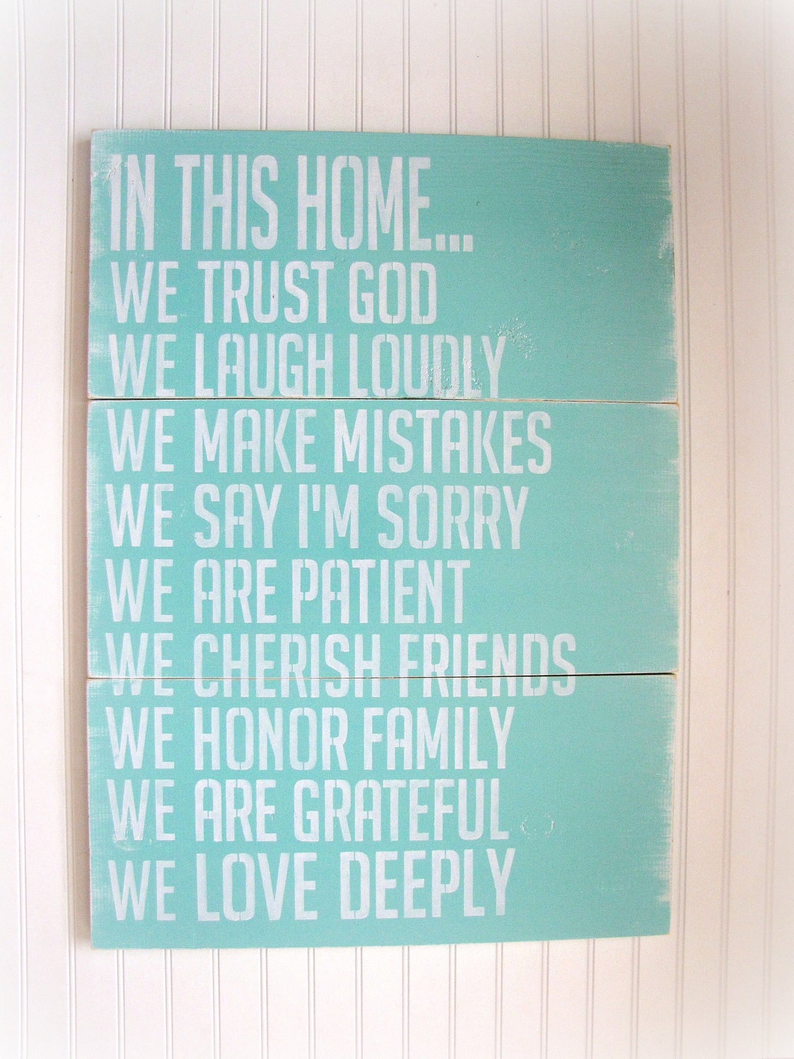 In This Home---House Rules---Antiqued Plank Typography Sign- In This House We