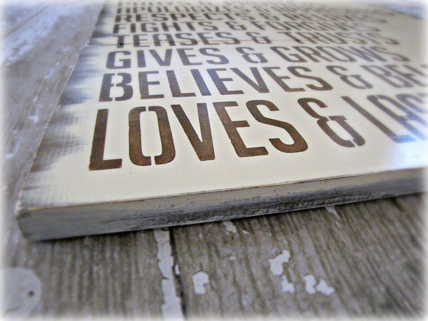 This Family Loves.... Antiqued Plank Typography Sign-Cottage Style