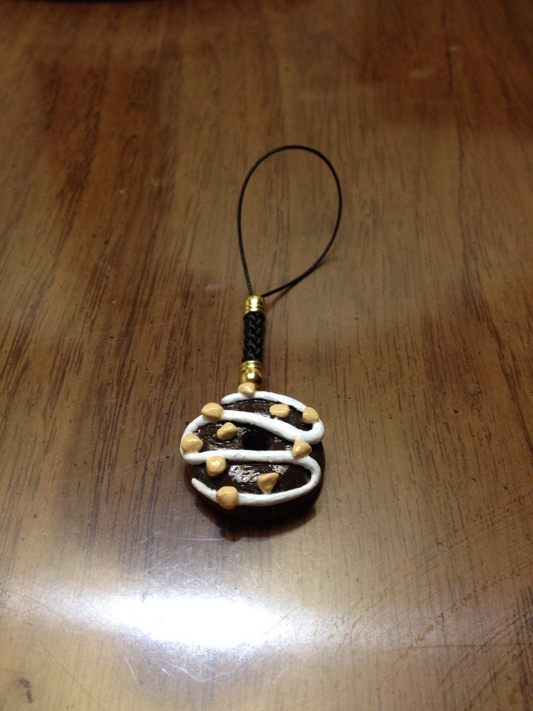Yummy Chocolate and Caramel Bit Donut Cell Phone Charm