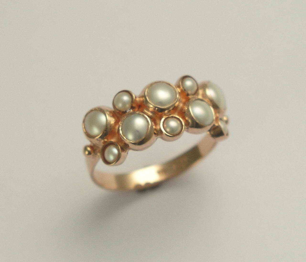14k Rose gold ring with freshwater pearls engagement ring - Our moments.